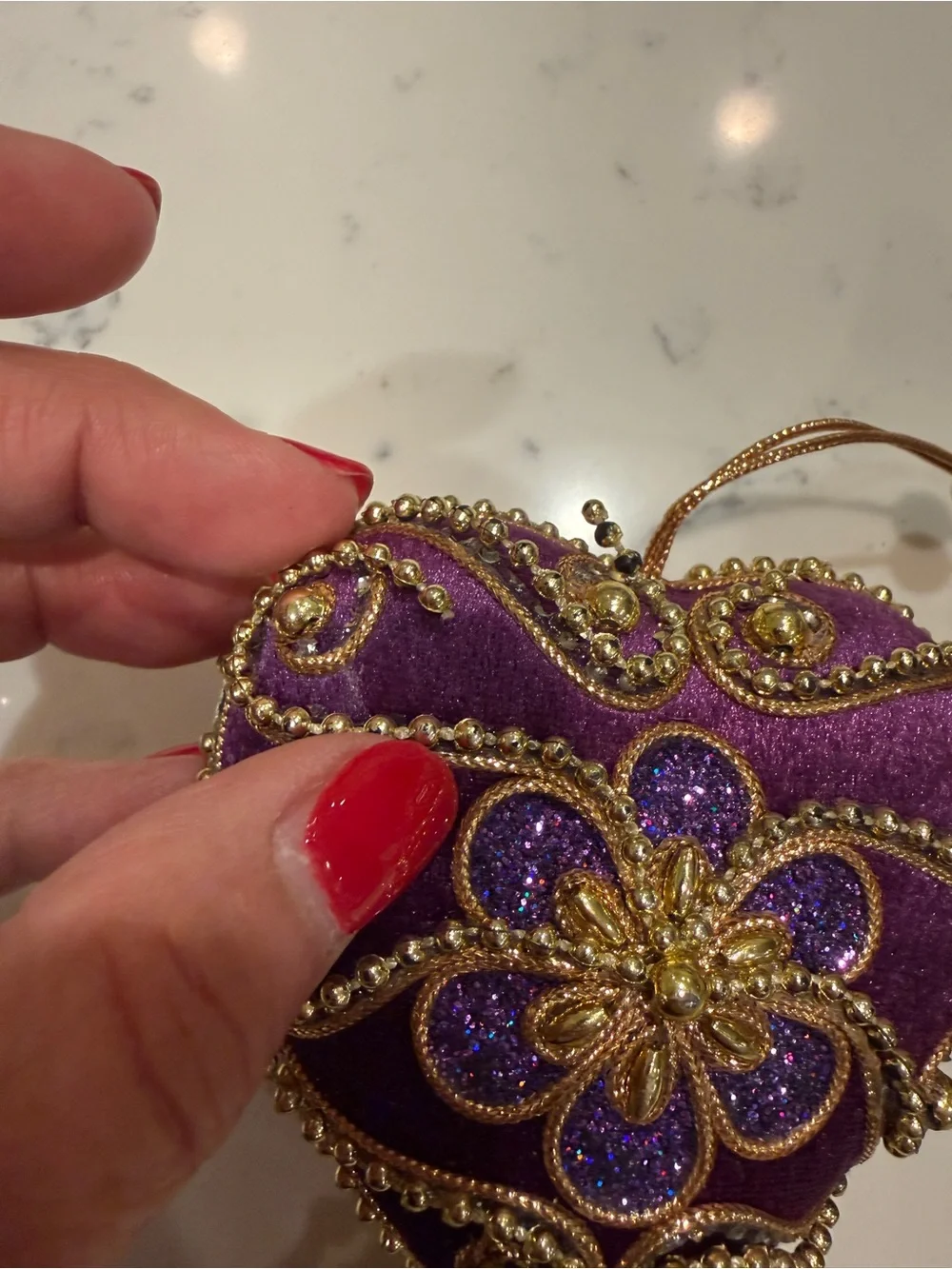 Jeweled Purple/Gold Velvet Beaded Christmas Ornaments Tassel Victorian Holiday